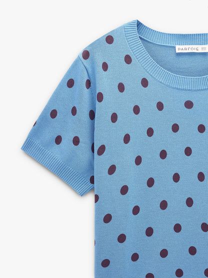 Sweater In Knit With Printed Polka Dots