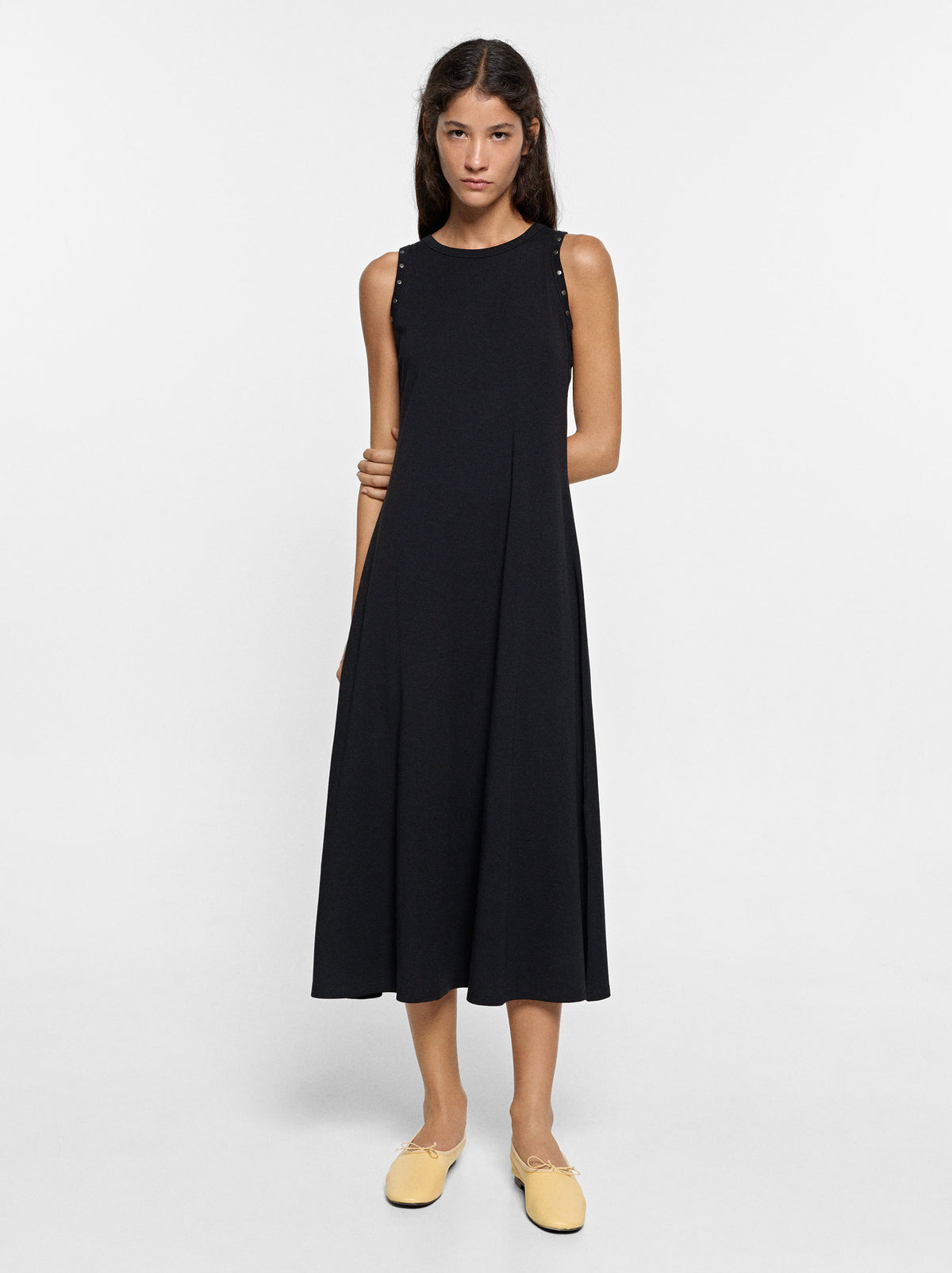 Plain Midi Dress With Stud Detail