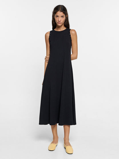 Plain Midi Dress With Stud Detail