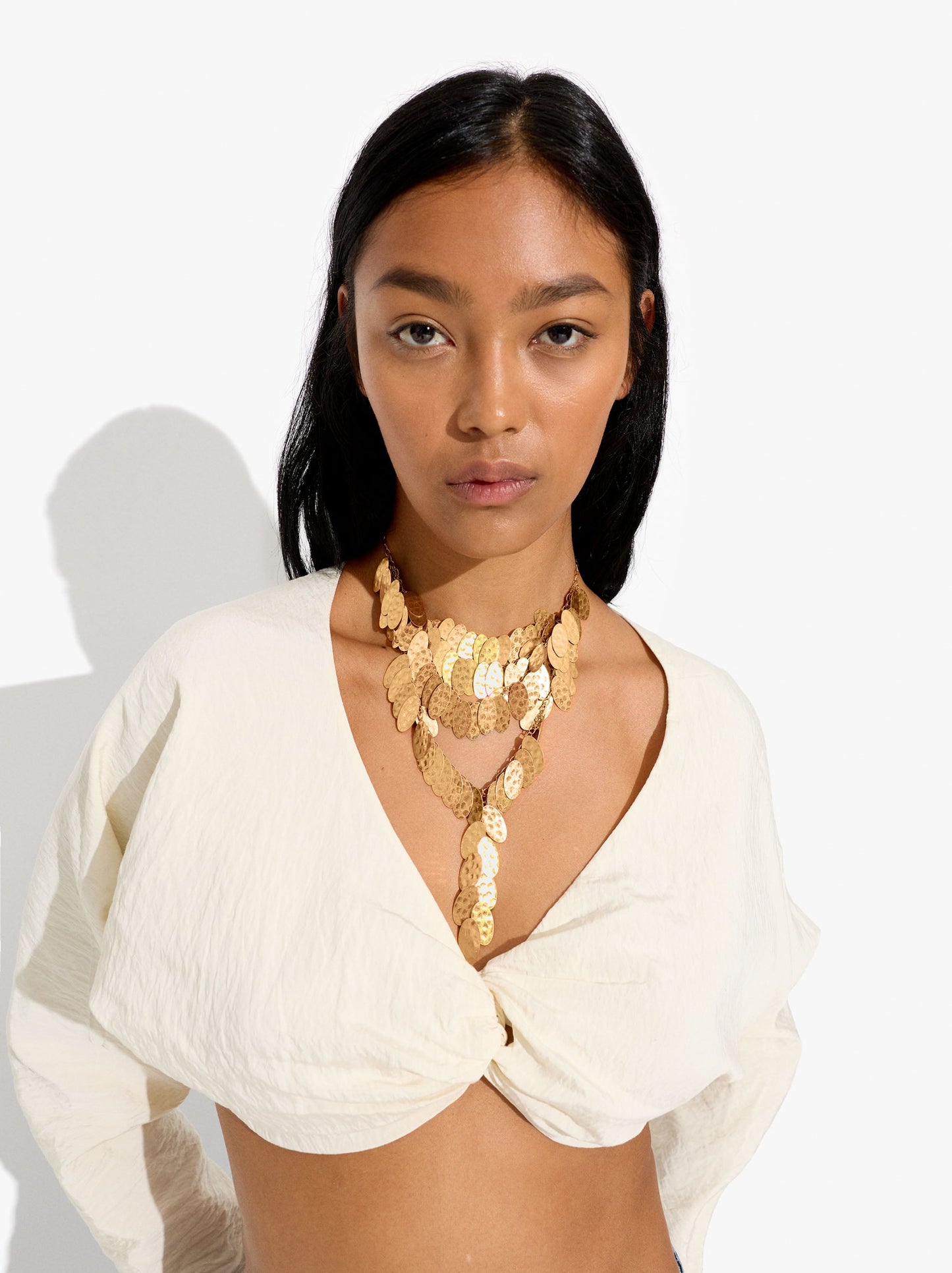 Long Necklace With Metallic Petals
