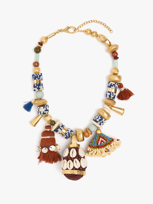 Multicolor Ethnic Necklace With Pendants