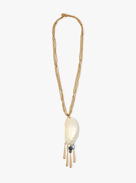 Long Triple Necklace With Shell Pendant
