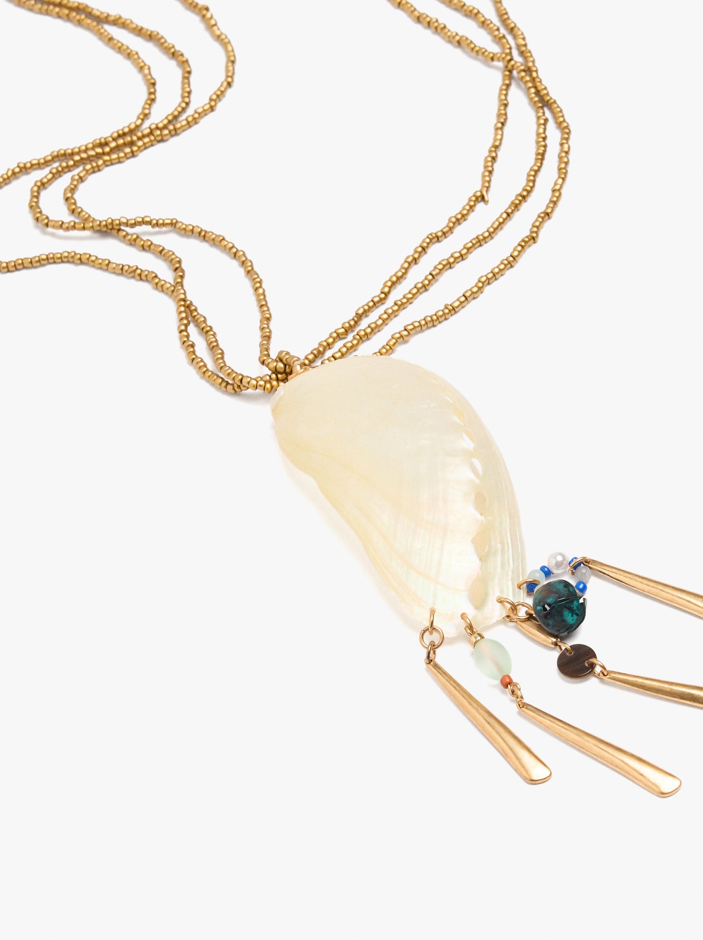 Long Triple Necklace With Shell Pendant