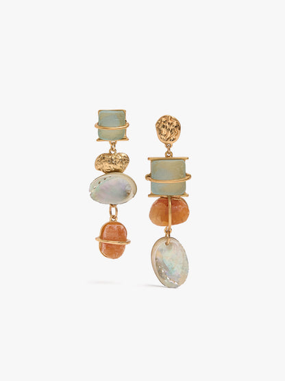 Asymmetric Long Earrings With Stones And Shells