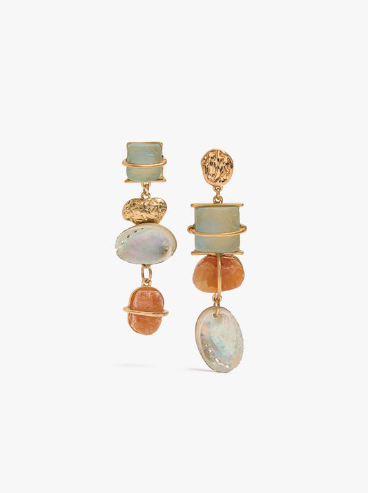 Asymmetric Long Earrings With Stones And Shells