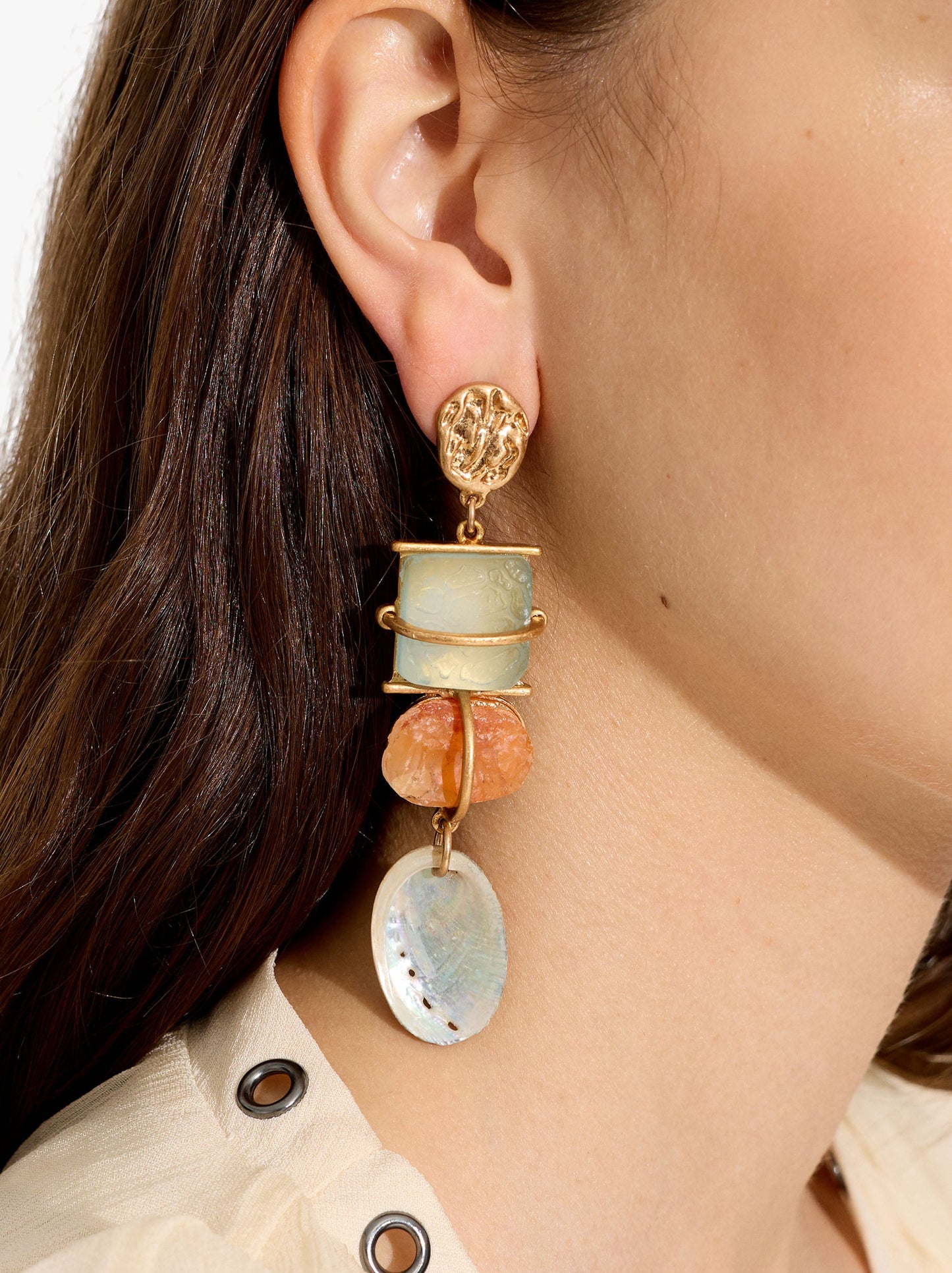 Asymmetric Long Earrings With Stones And Shells