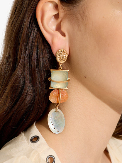 Asymmetric Long Earrings With Stones And Shells