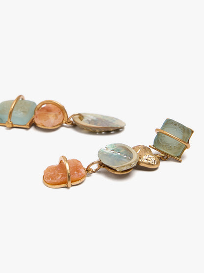 Asymmetric Long Earrings With Stones And Shells