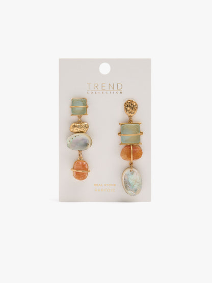 Asymmetric Long Earrings With Stones And Shells