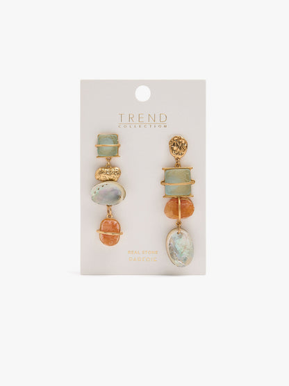 Asymmetric Long Earrings With Stones And Shells