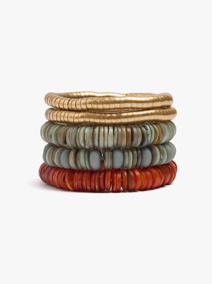 Set Of Elastic Bracelets With Shell Beads