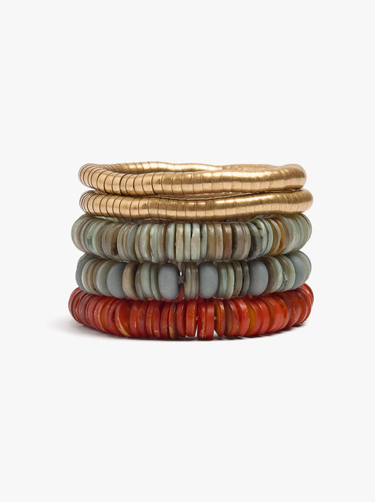 Set Of Elastic Bracelets With Shell Beads
