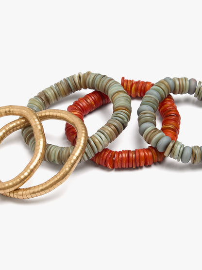 Set Of Elastic Bracelets With Shell Beads