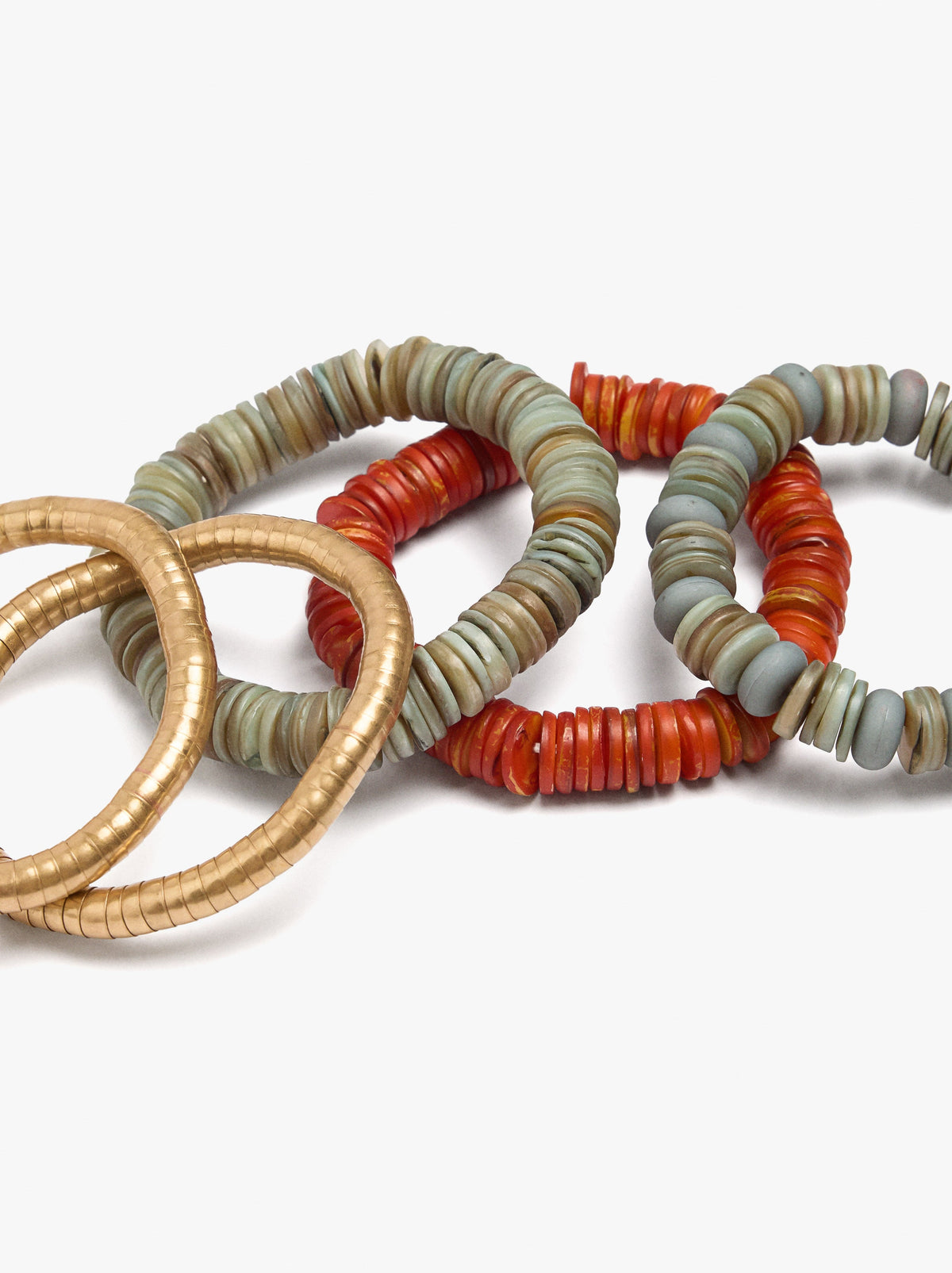 Set Of Elastic Bracelets With Shell Beads