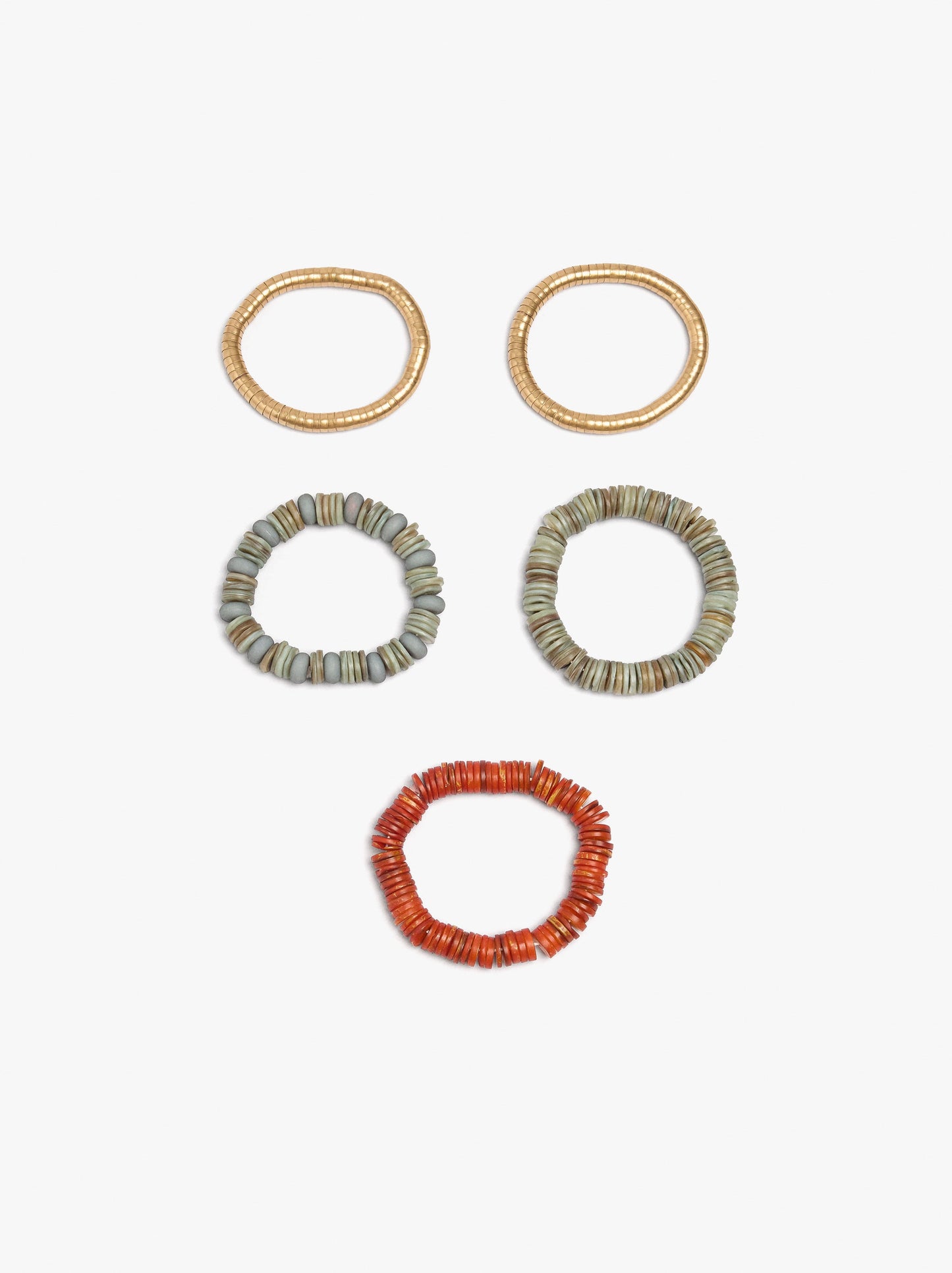 Set Of Elastic Bracelets With Shell Beads