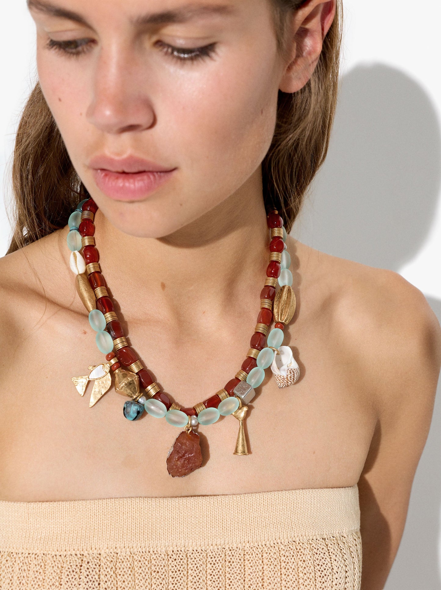 Double Necklace With Beads And Shells
