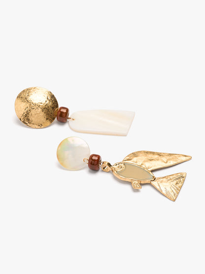 Asymmetric Earrings Fish And Shells