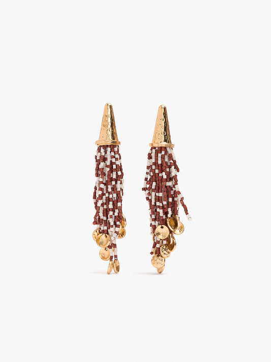 Cone Earrings With Fringes Of Beads