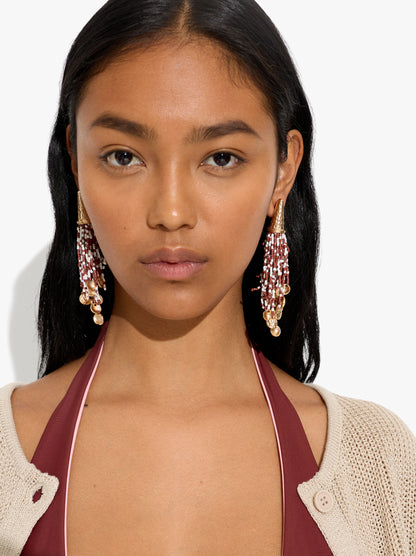 Cone Earrings With Fringes Of Beads