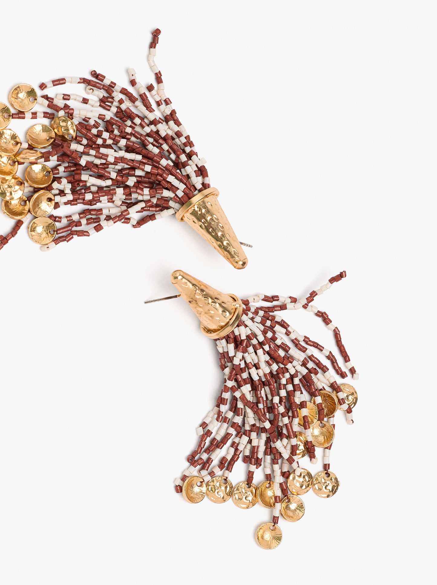 Cone Earrings With Fringes Of Beads