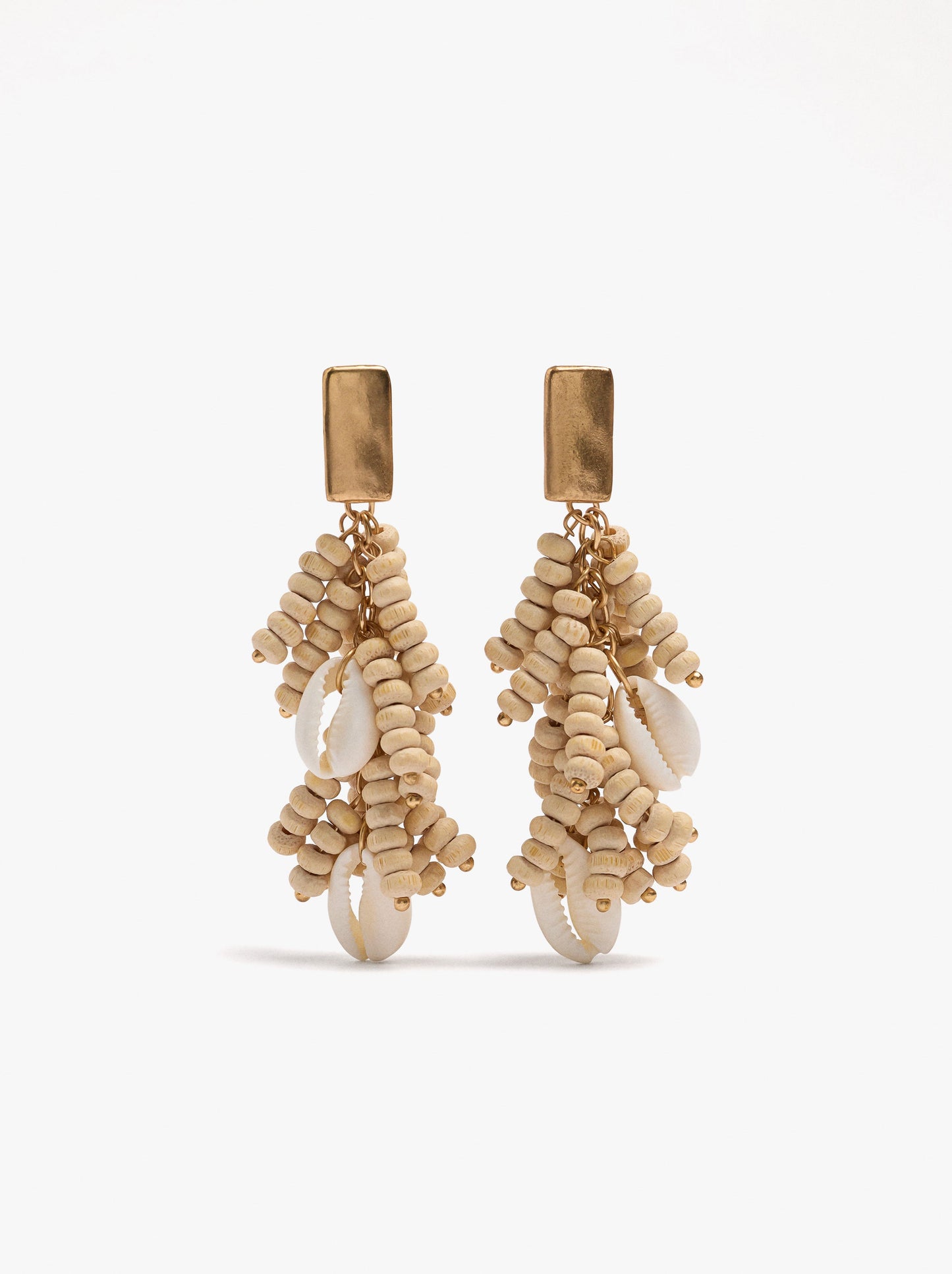 Earrings With Wood Beads And Shells