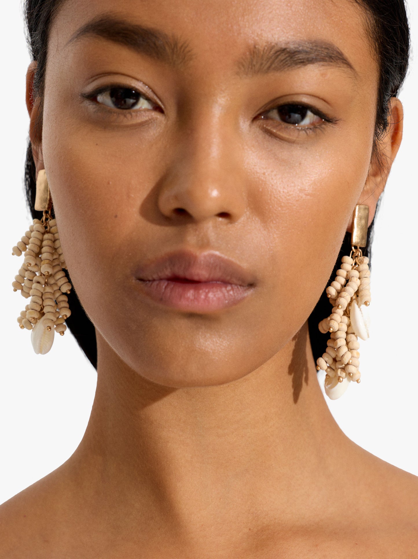 Earrings With Wood Beads And Shells