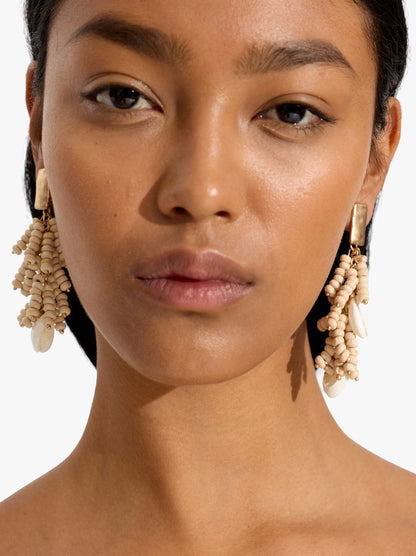 Earrings With Wood Beads And Shells