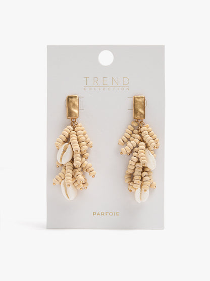 Earrings With Wood Beads And Shells