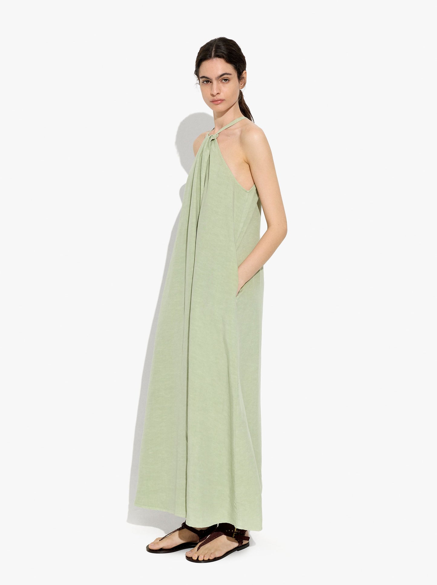 Plain Halter Dress With Pockets