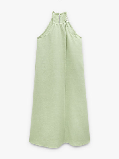 Plain Halter Dress With Pockets