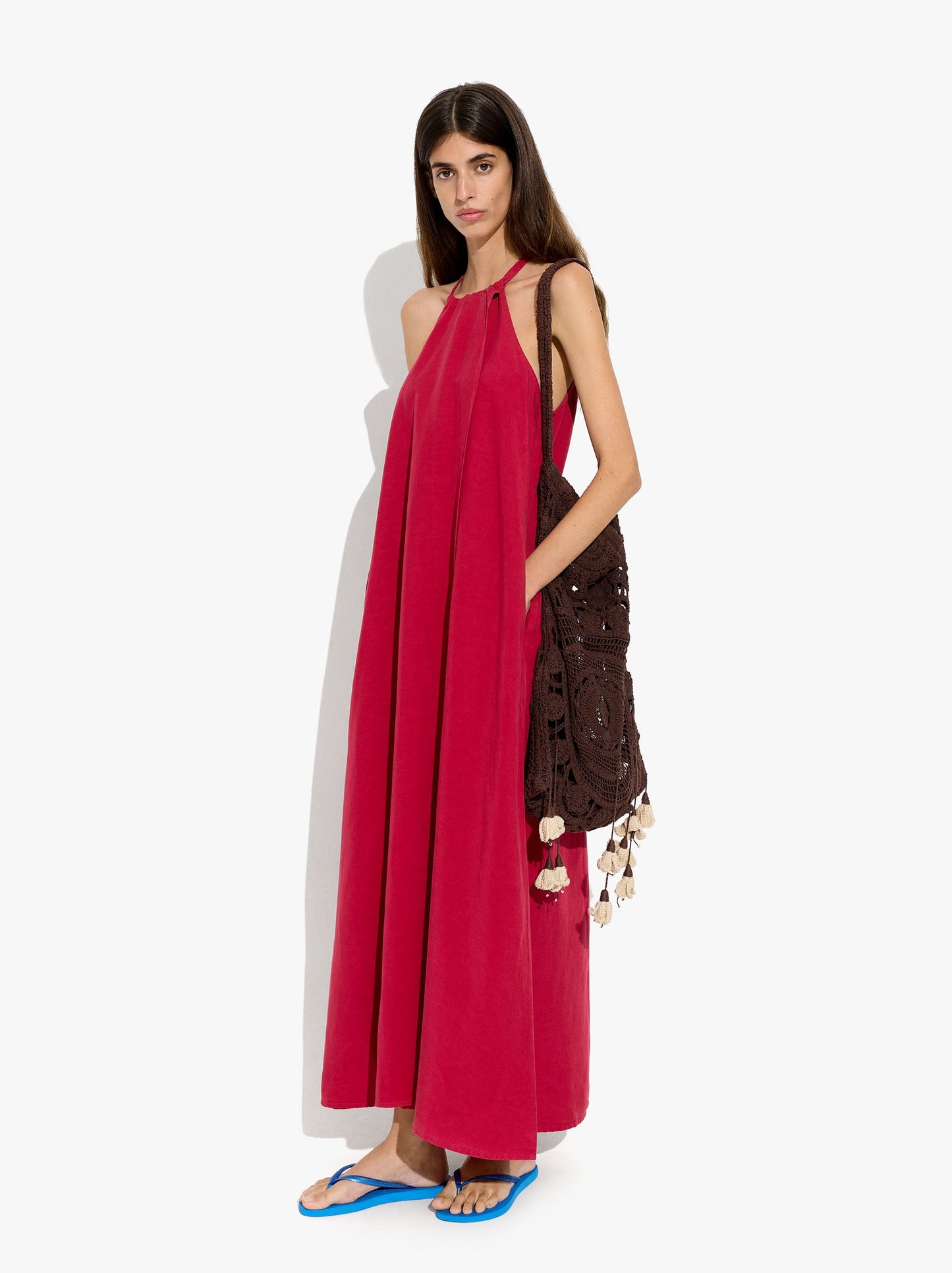 Plain Halter Dress With Pockets