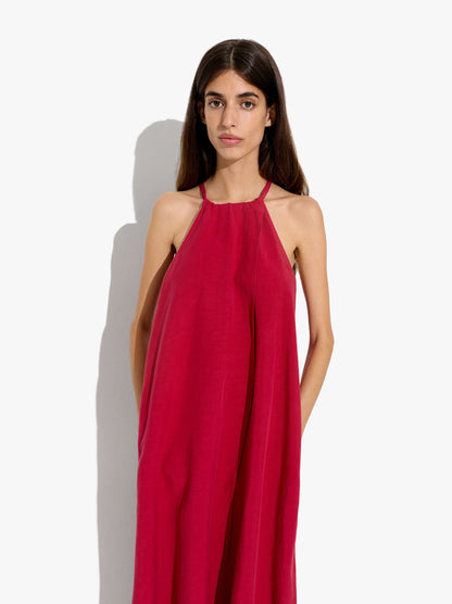 Plain Halter Dress With Pockets