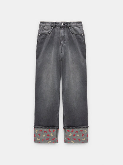 Jeans With Printed Cuff