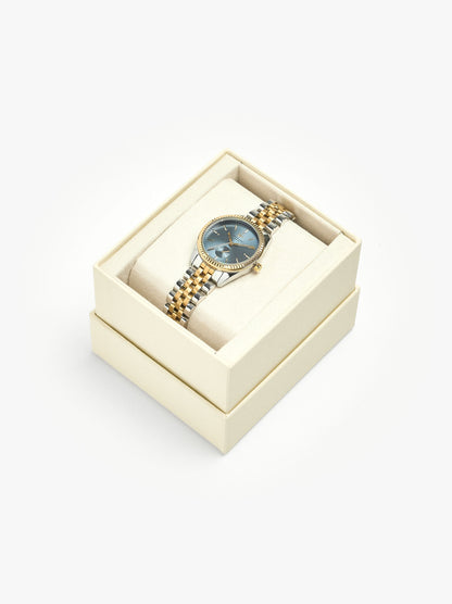 Bicolor Round Watch With Stainless Steel Bracelet