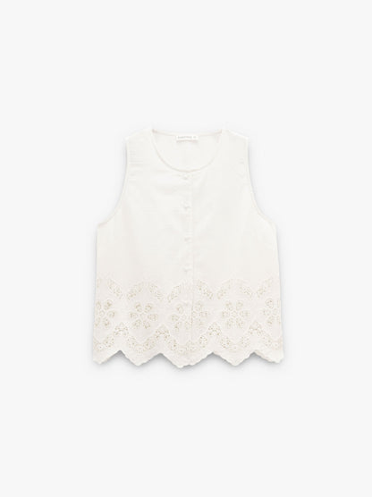 Top With Perforated Embroidery 100% Cotton