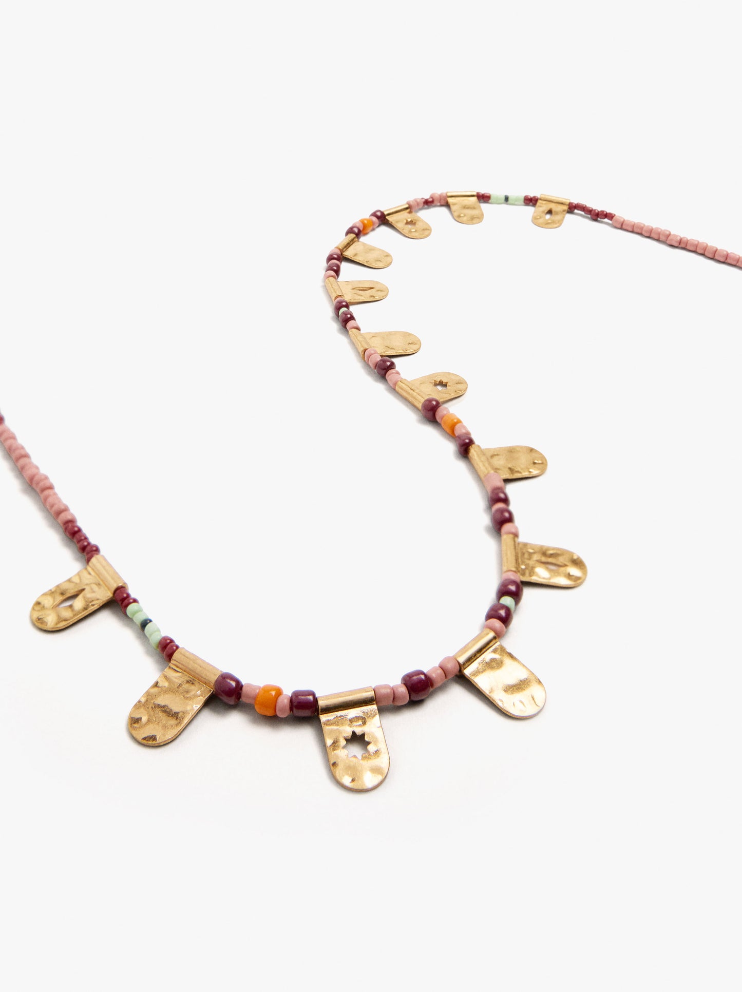 Short Necklace Of Glass Beads With Pendants