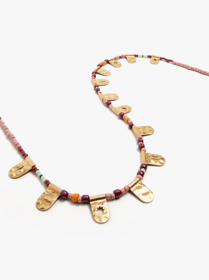 Short Necklace Of Glass Beads With Pendants