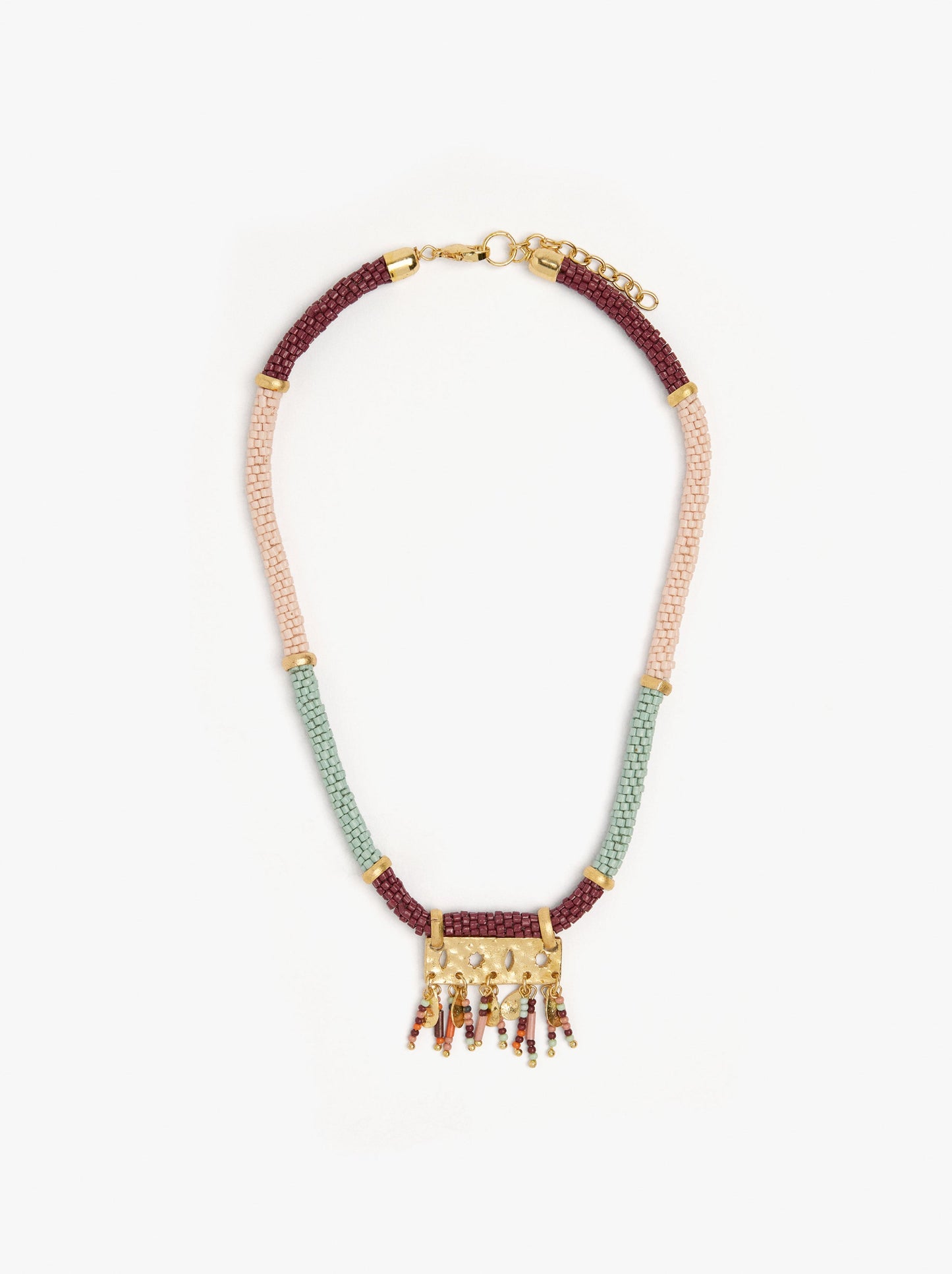 Tubular Necklace With Perforated Pendant Beads