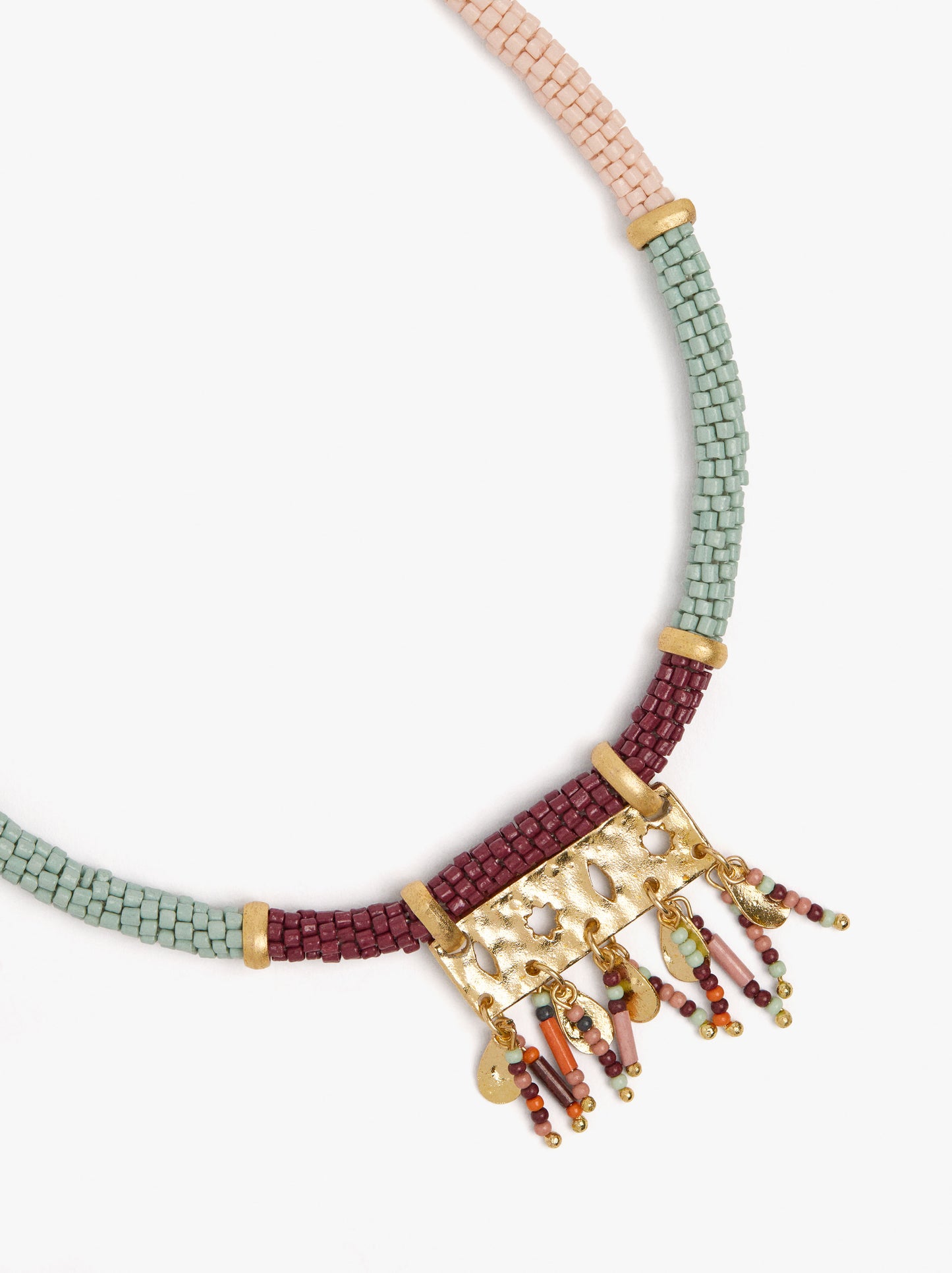 Tubular Necklace With Perforated Pendant Beads