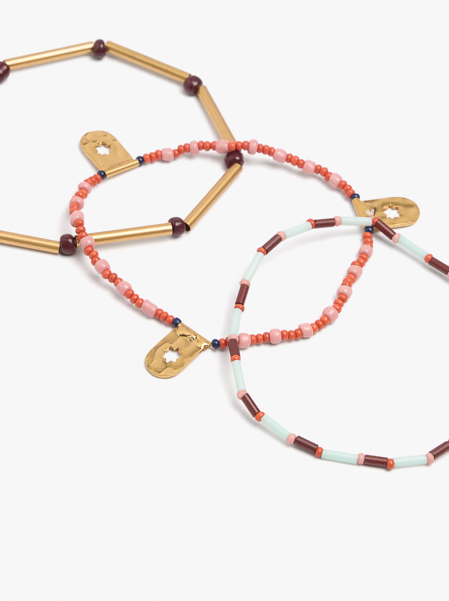 Set Of Elastic Bracelets With Beads