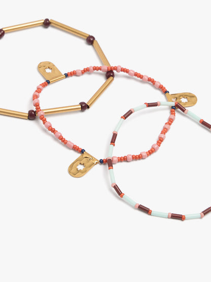Set Of Elastic Bracelets With Beads