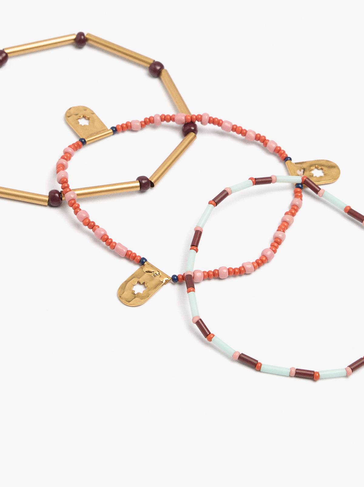 Set Of Elastic Bracelets With Beads