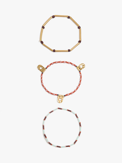 Set Of Elastic Bracelets With Beads