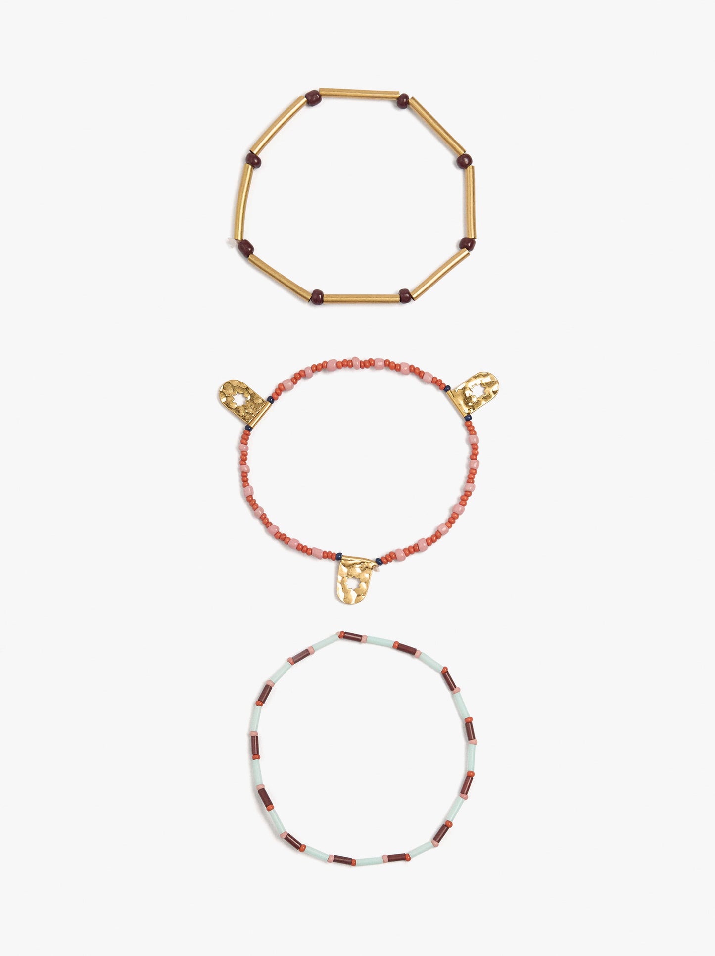 Set Of Elastic Bracelets With Beads