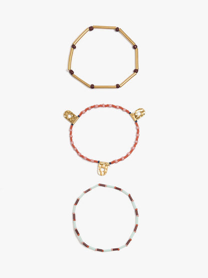 Set Of Elastic Bracelets With Beads