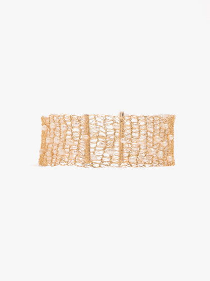 Choker With Metallic Mesh And Freshwater Pearls