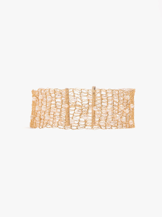 Choker With Metallic Mesh And Freshwater Pearls
