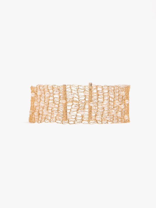 Choker With Metallic Mesh And Freshwater Pearls
