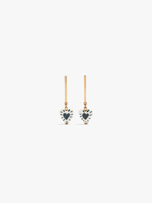 Bar Earrings With Ceramic Heart