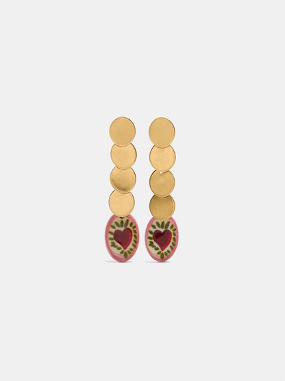 Long Earrings With Ceramic Heart